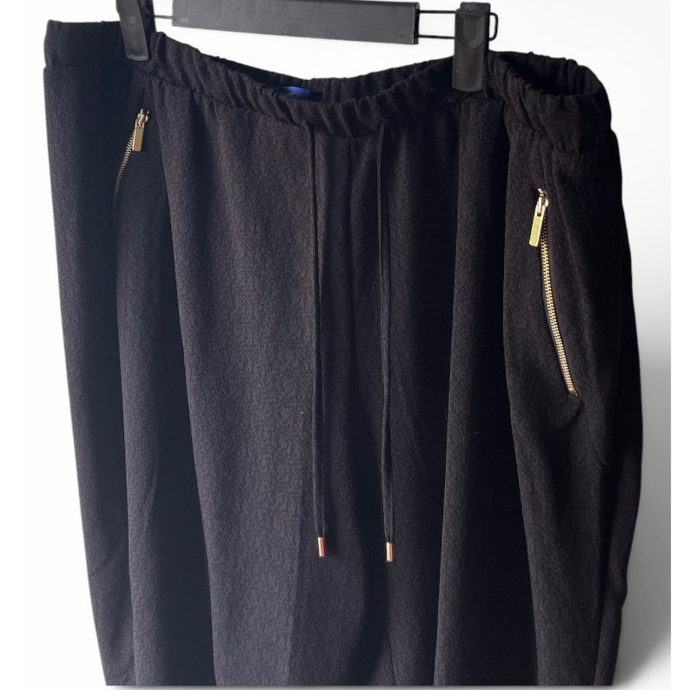 APT. 9 Black Textured Jogger Pants Elastic Waist Gold Zip Pockets XL - Picture 3 of 7